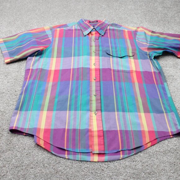 GANT Foxhunt Plaid Shirt Mens Large Pink/Blue/Yellow Cotton/Poly Short Sleeve - Picture 3 of 13